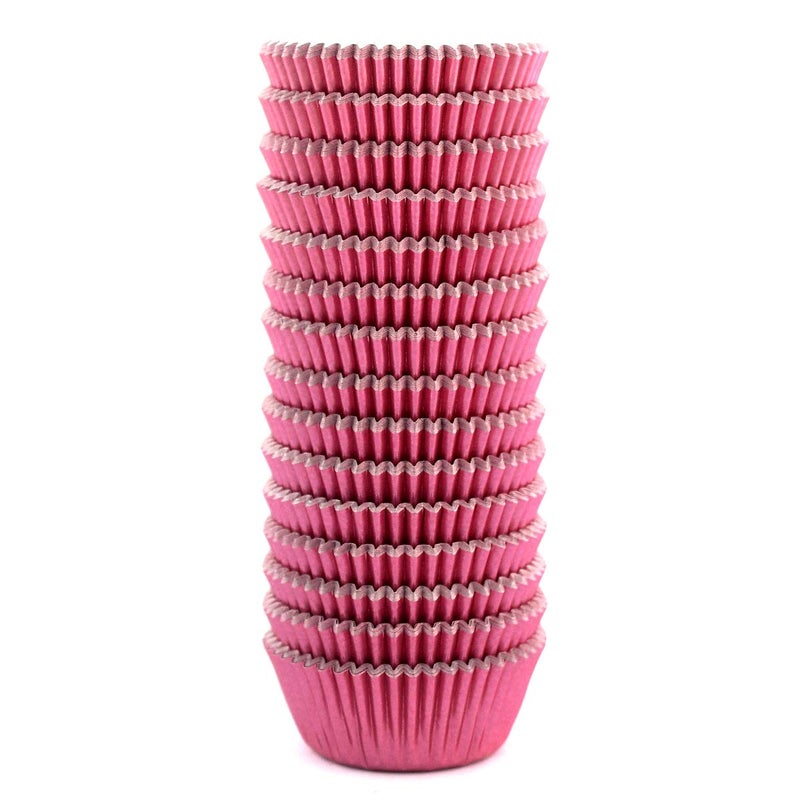 Eoonfirst Mini Foil Cupcake Liners Thanksgiving Muffin Paper Baking Cups 300 Pcs (Pink) - Image 1